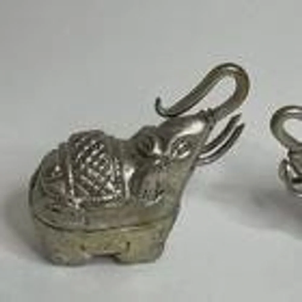 2 Indian Mughal Silver Plated Ceremonial Elephant Figure Pill Box‎ Trinket Boxes